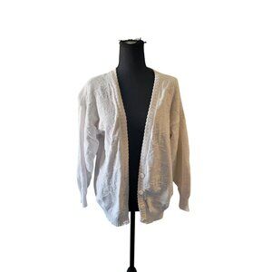 White Ribbon Pattern Button Down Cardigan Size L Everyday Wear Casual Ballatcore